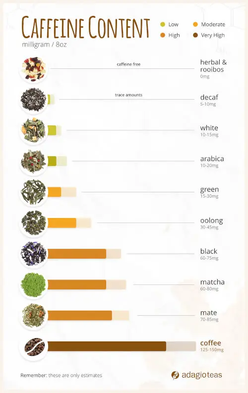 Caffeine And Tea - Your Guide To Caffeine Content In Tea (vs Coffee)